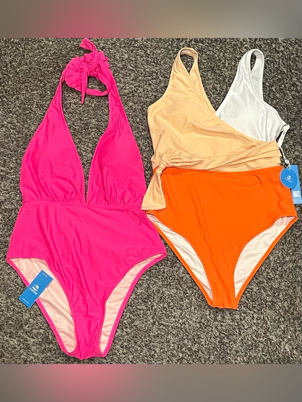 Cupshe Bright Pink Halter and Orange,White One-piece swimsuits size Medium NWT